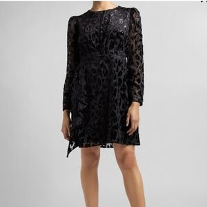 Express Black Patterned Long Sleeve Dress
